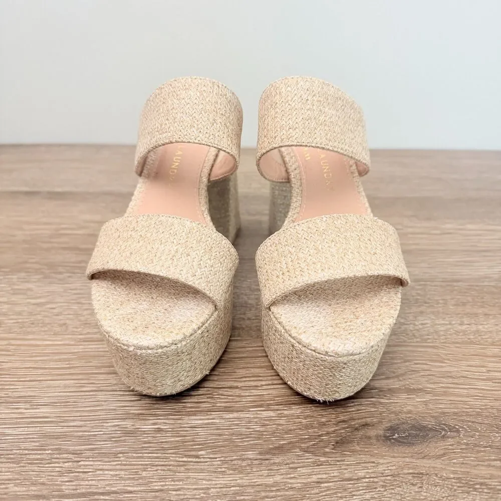Chinese Laundry Raffia Platform Mule Sandals Womens Size 6.5 Beige Block Heel - Picture 3 of 10